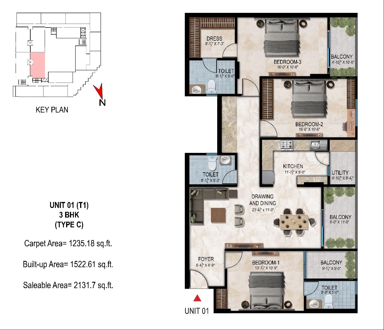 Apollo 3 BHK layout