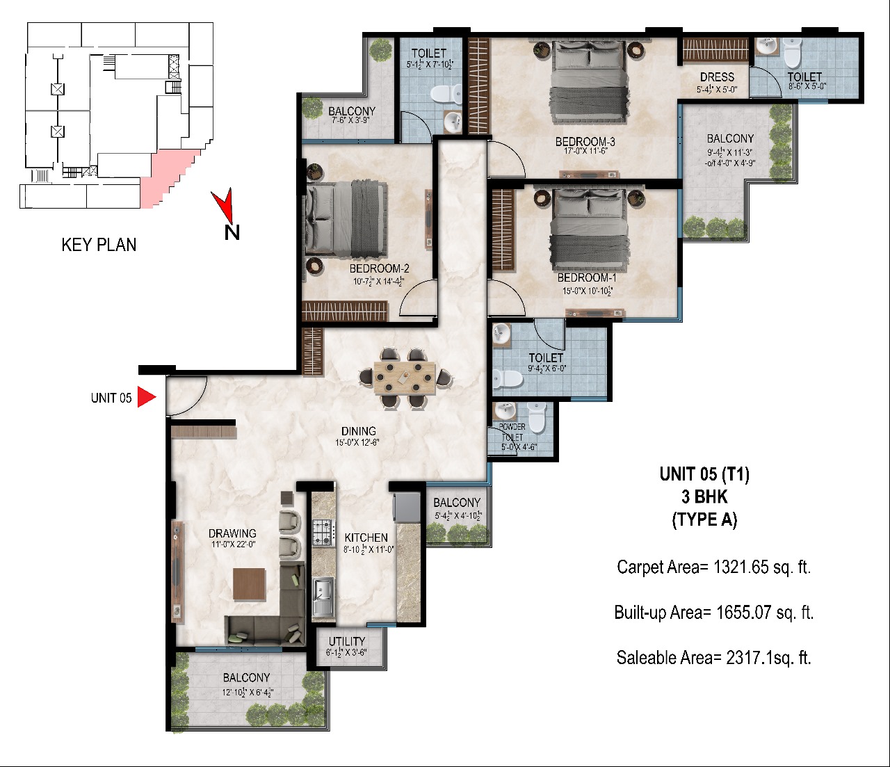 Apollo 3 BHK layout