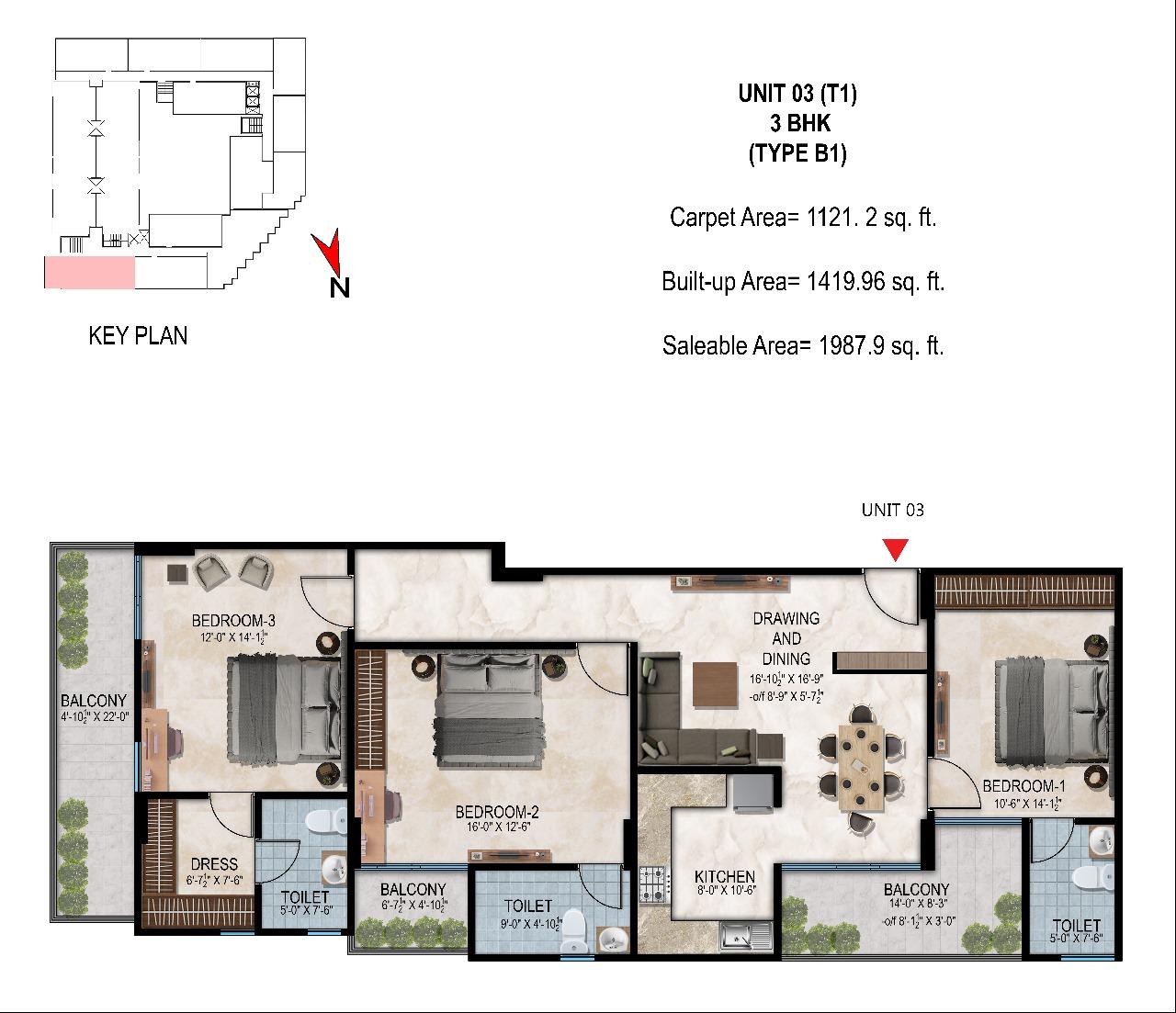 Apollo 3 BHK layout